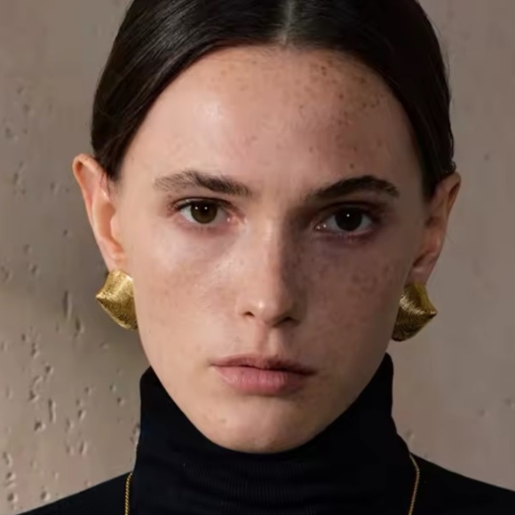 Gold Textured Seashell Statement Earrings – PVD Plated Stainless Steel - Picture 1 of 14